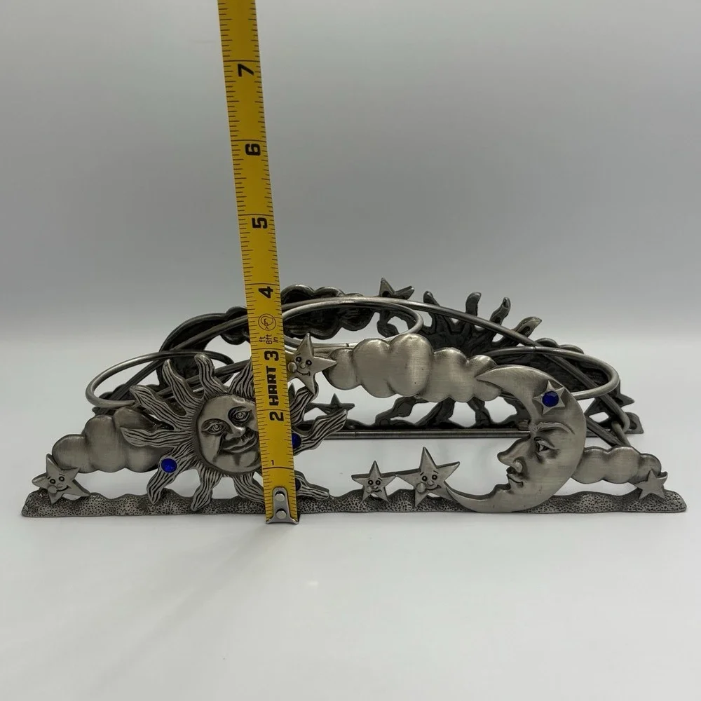 Spontiques Pewter Arch Candle Holder Votive Sun Moon Celestial Blue Rhinestone